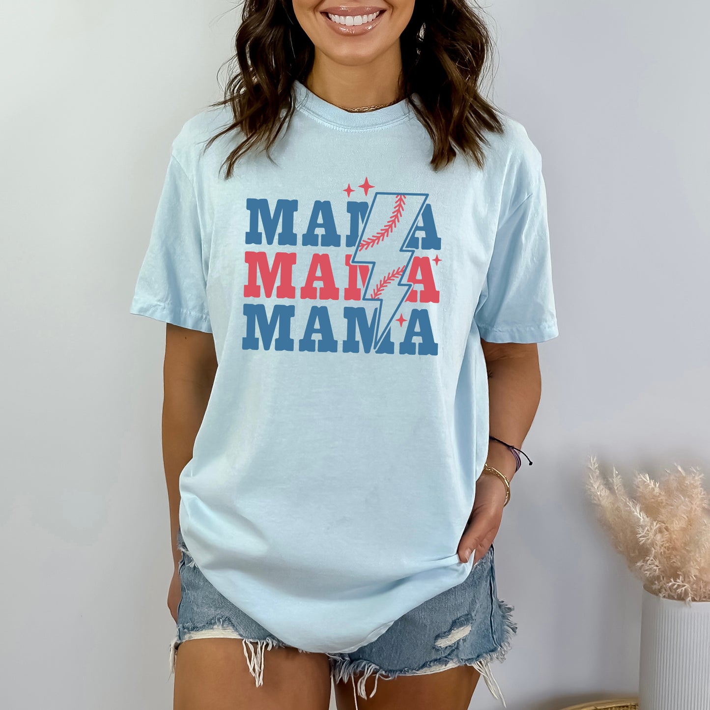 Baseball Mama Lightning Bolt | Garment Dyed Short Sleeve Tee