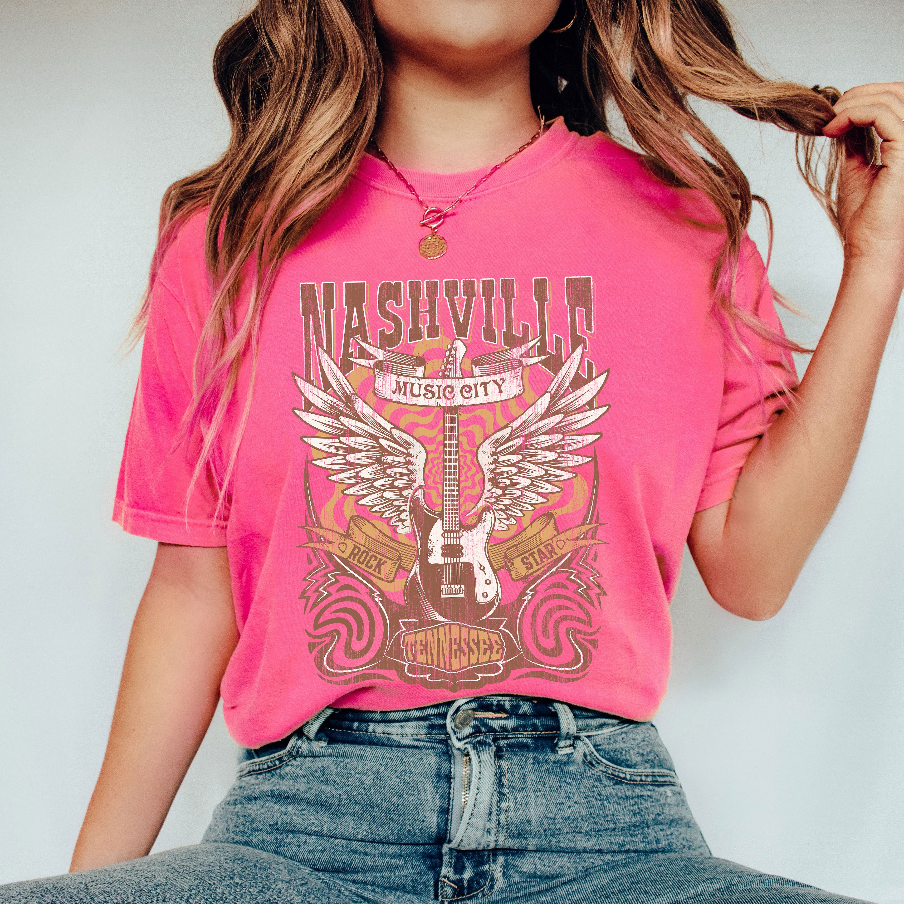 Nashville Guitar Wings | Garment Dyed Short Sleeve Tee