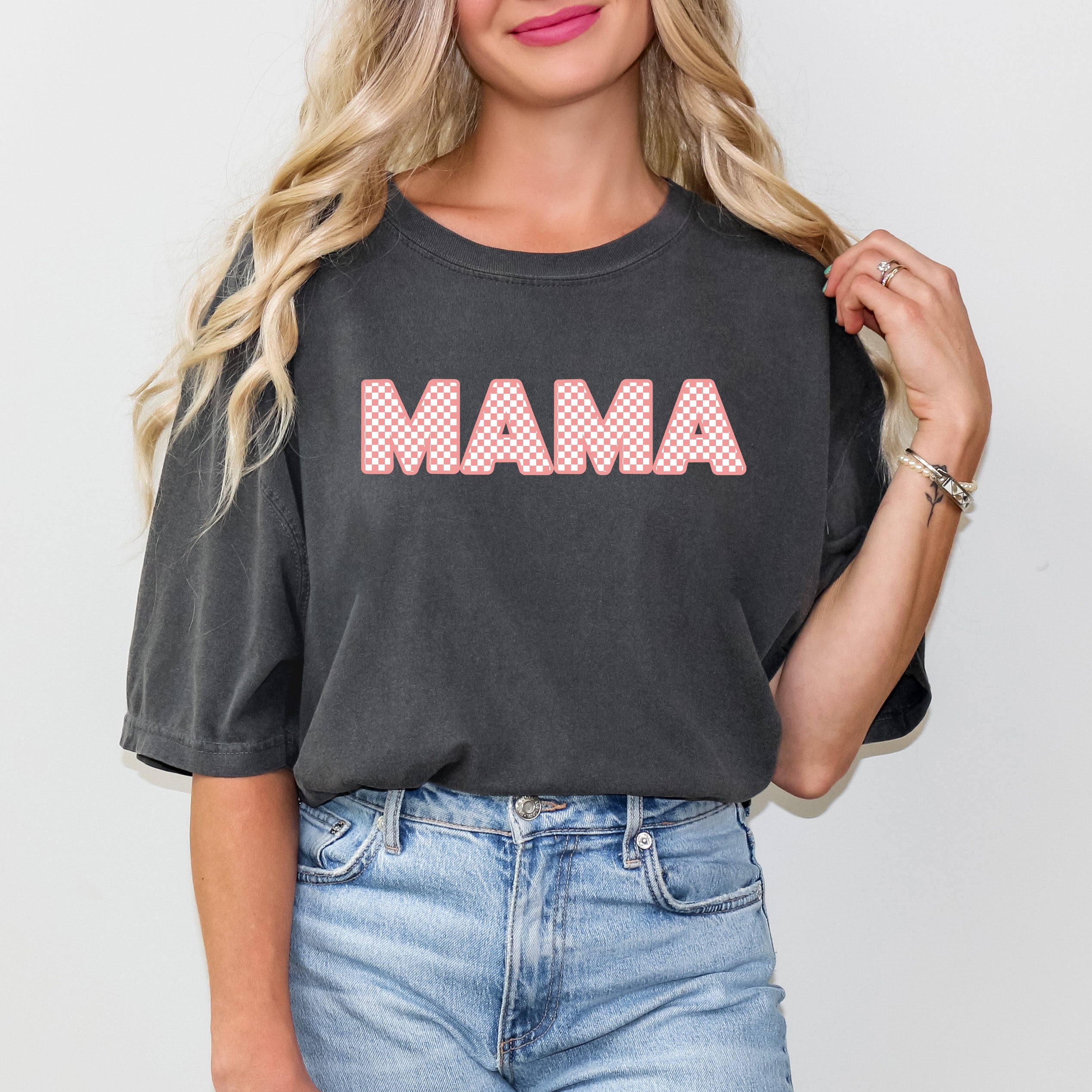 Pink Checkered Mama | Garment Dyed Tee