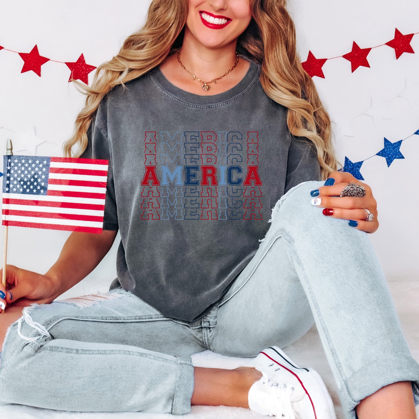 America Stacked | Garment Dyed Short Sleeve Tee