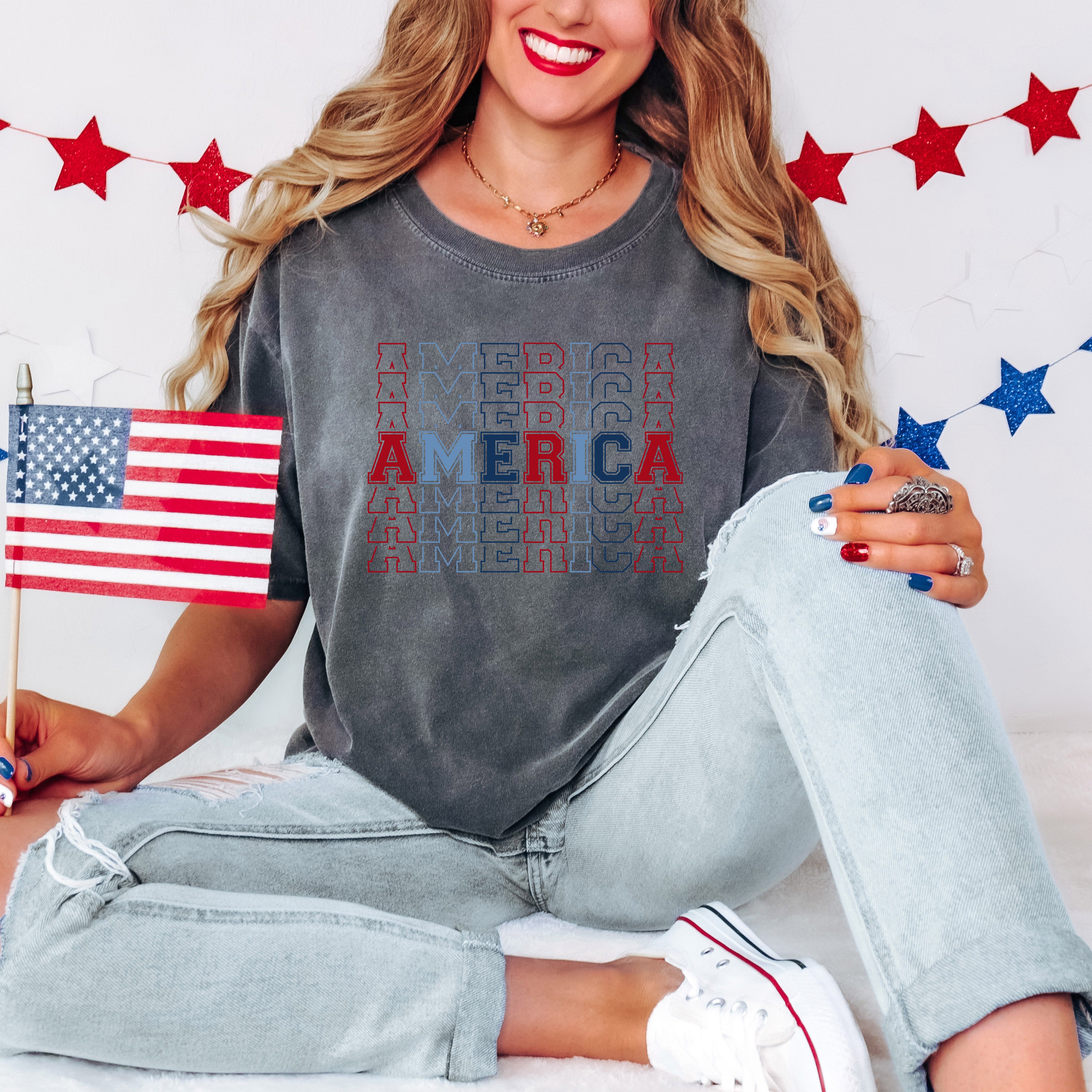 America Stacked | Garment Dyed Short Sleeve Tee