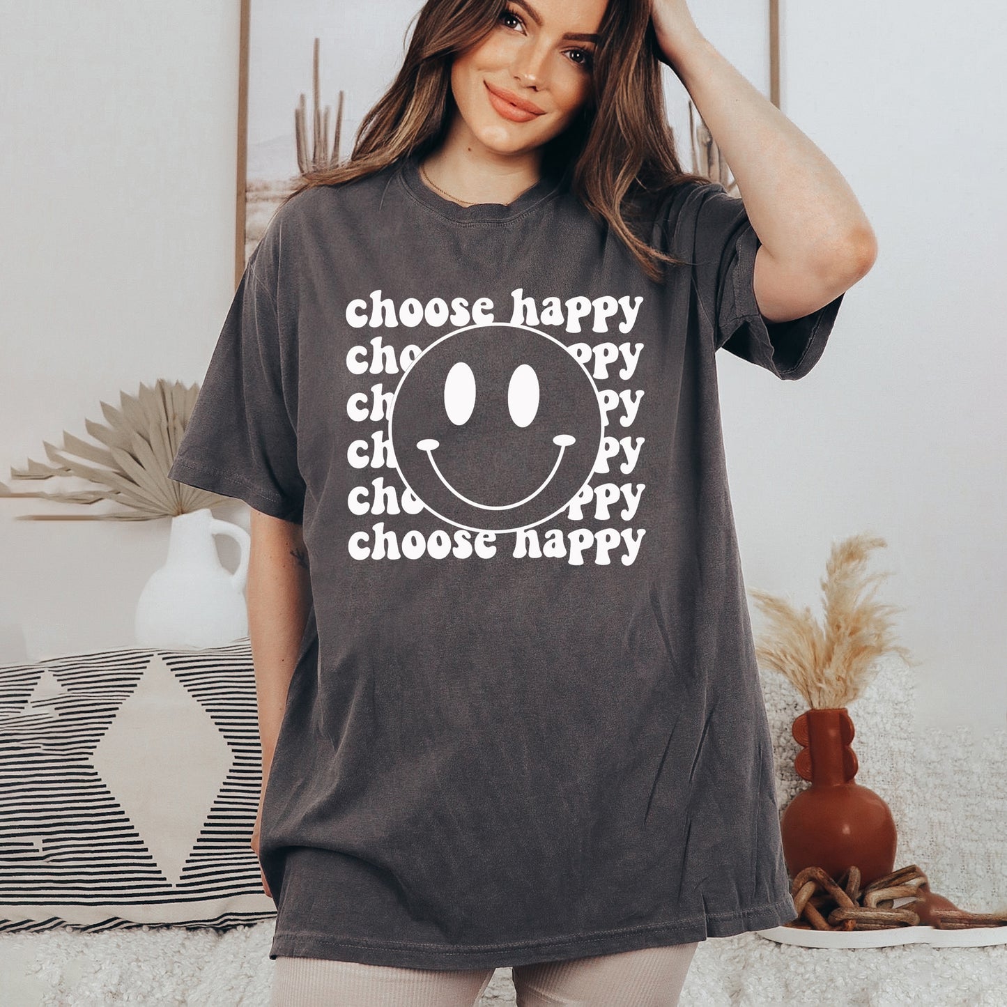 Choose Happy Smiley Face | Garment Dyed Short Sleeve Tee