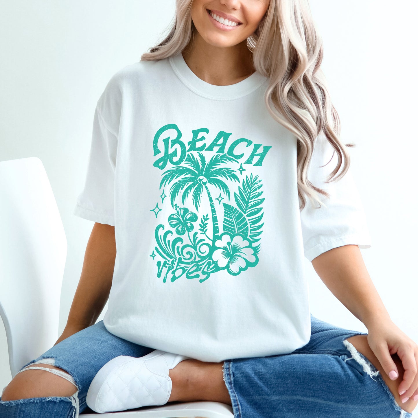 Beach Vibes Distressed | Garment Dyed Short Sleeve Tee