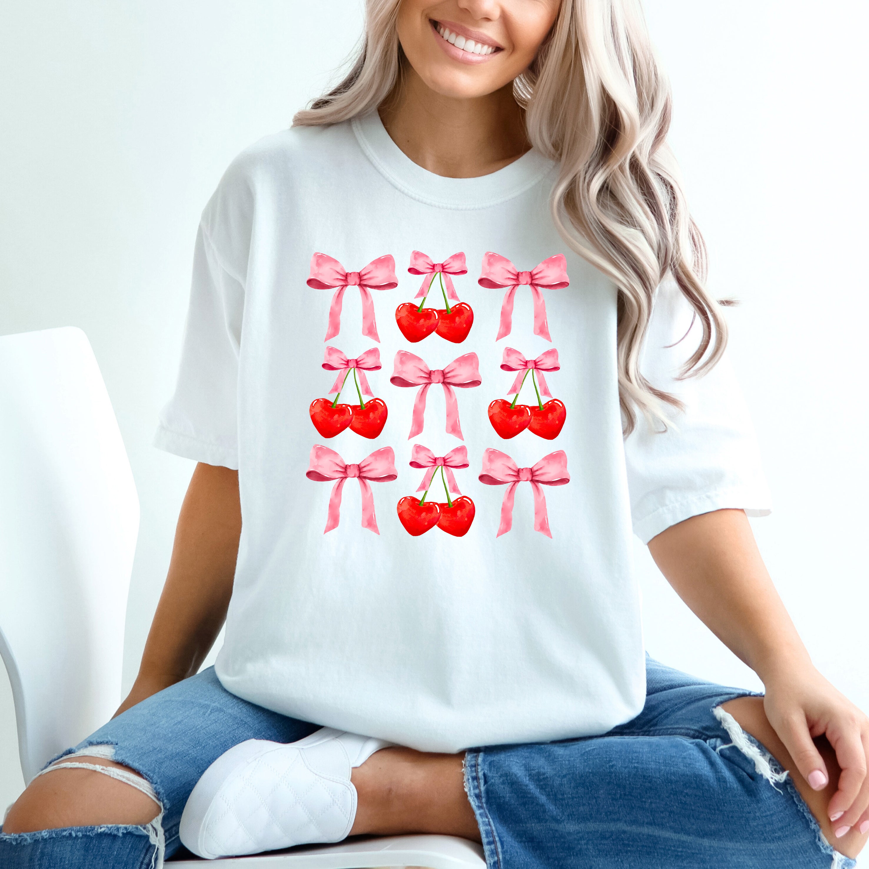 Cherry Coquette Bow Chart | Garment Dyed Tee