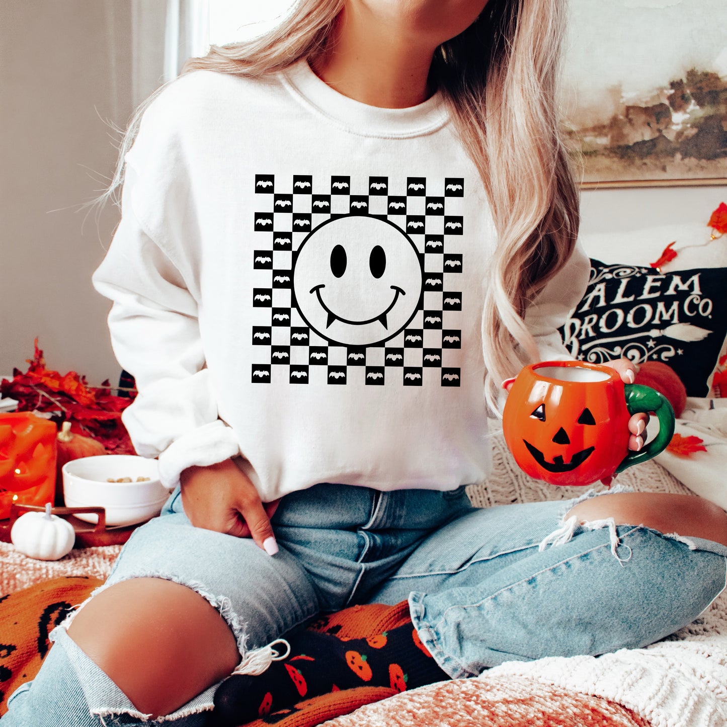 Halloween Bat Smiley Face | Graphic Sweatshirt