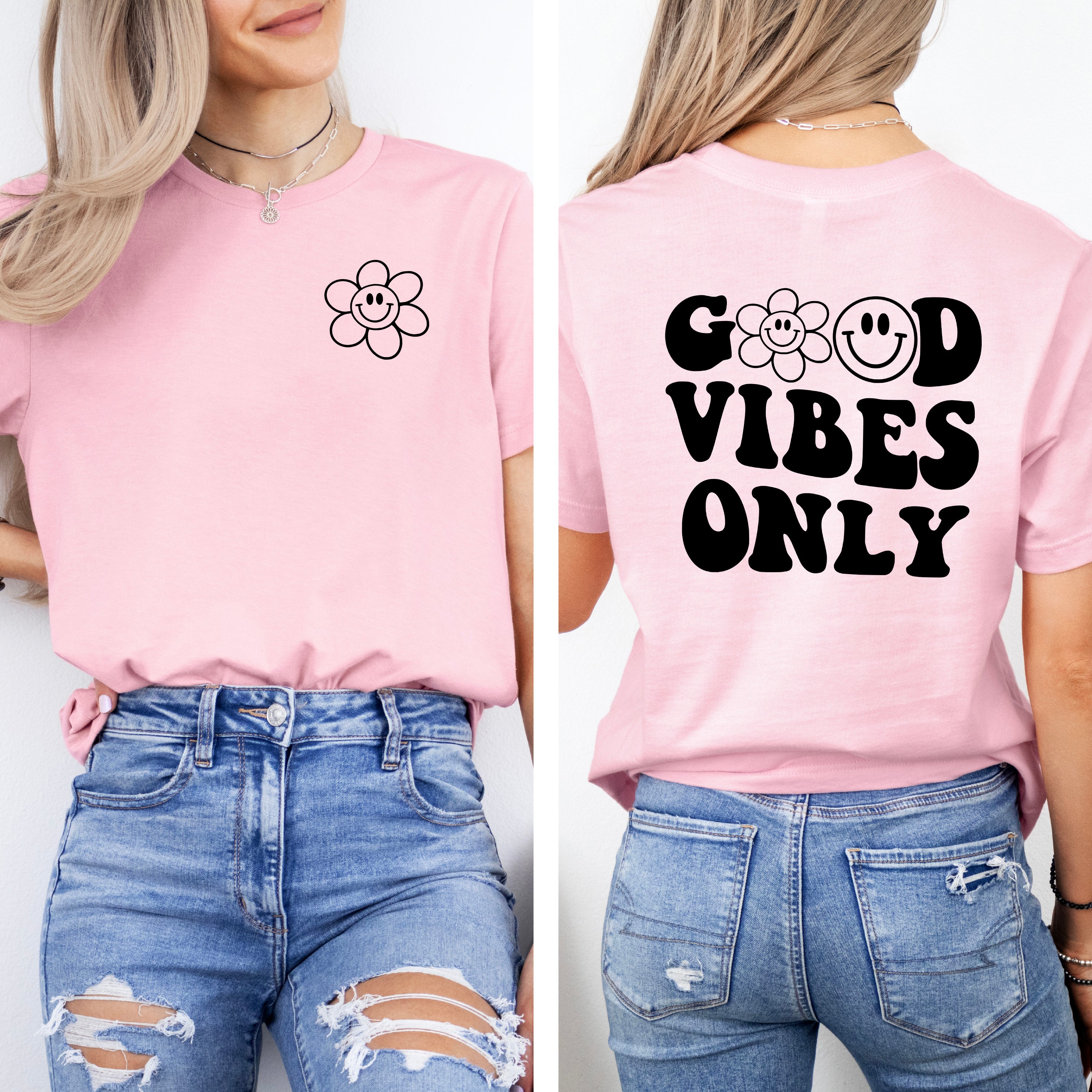 Good Vibes Only Smiley Face | Front & Back Short Sleeve Graphic Tee