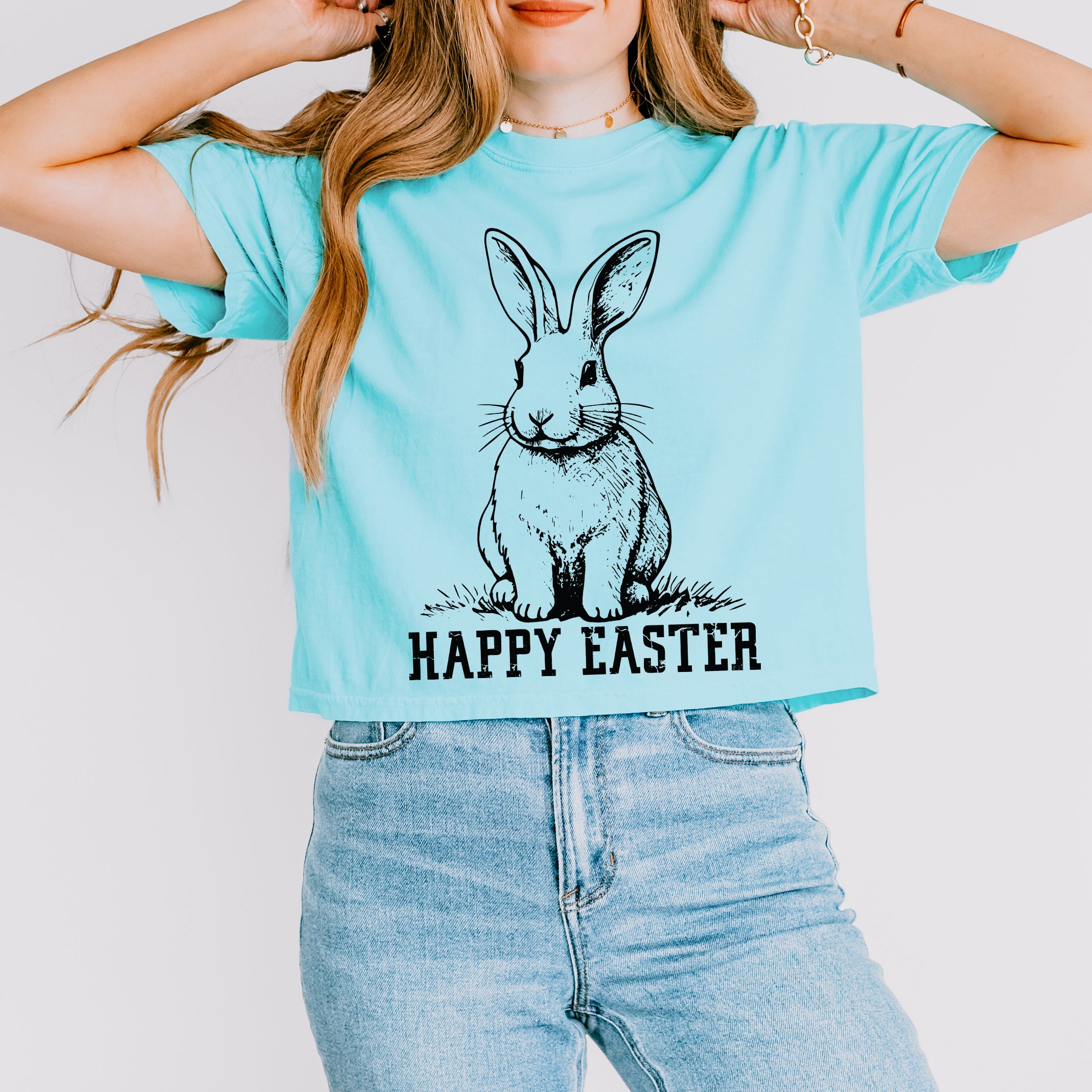 Happy Easter Bunny Outline | Relaxed Fit Cropped Tee