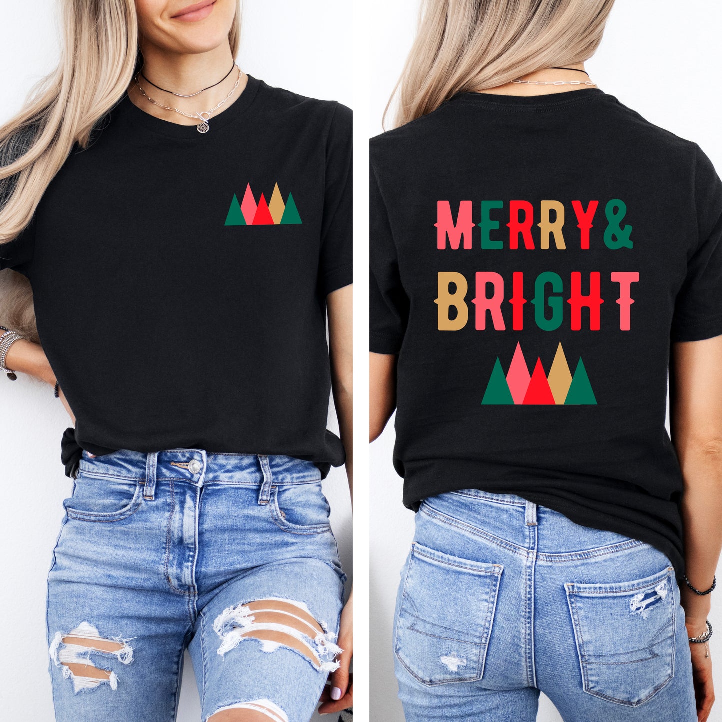 Merry And Bright Mountains | Front & Back Short Sleeve Graphic Tee