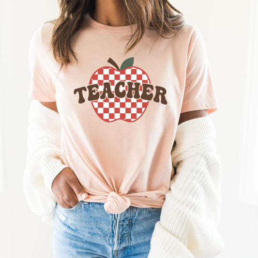 Checkered Teacher Apple | Short Sleeve Graphic Tee