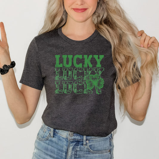 Bold Green Lucky Stacked | Short Sleeve Graphic Tee