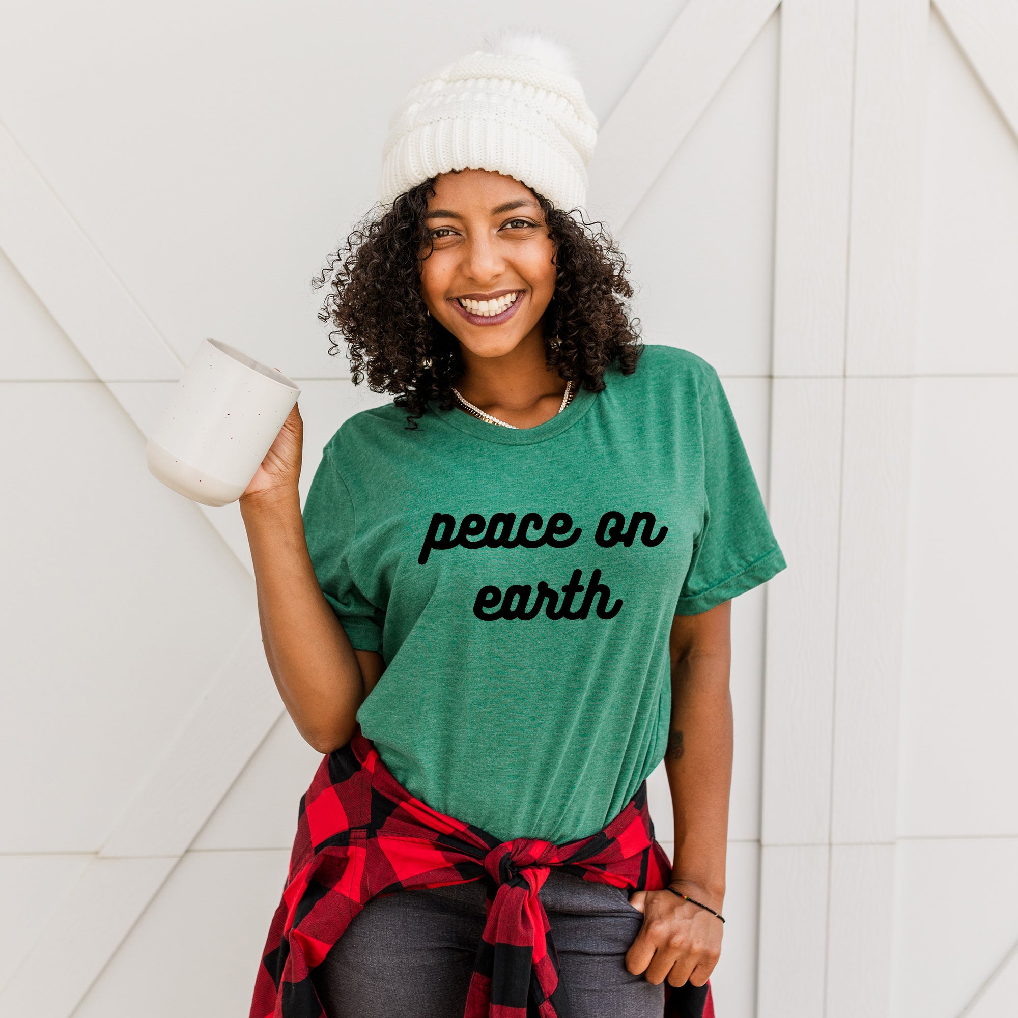 Peace On Earth Bold Cursive | Short Sleeve Crew Neck