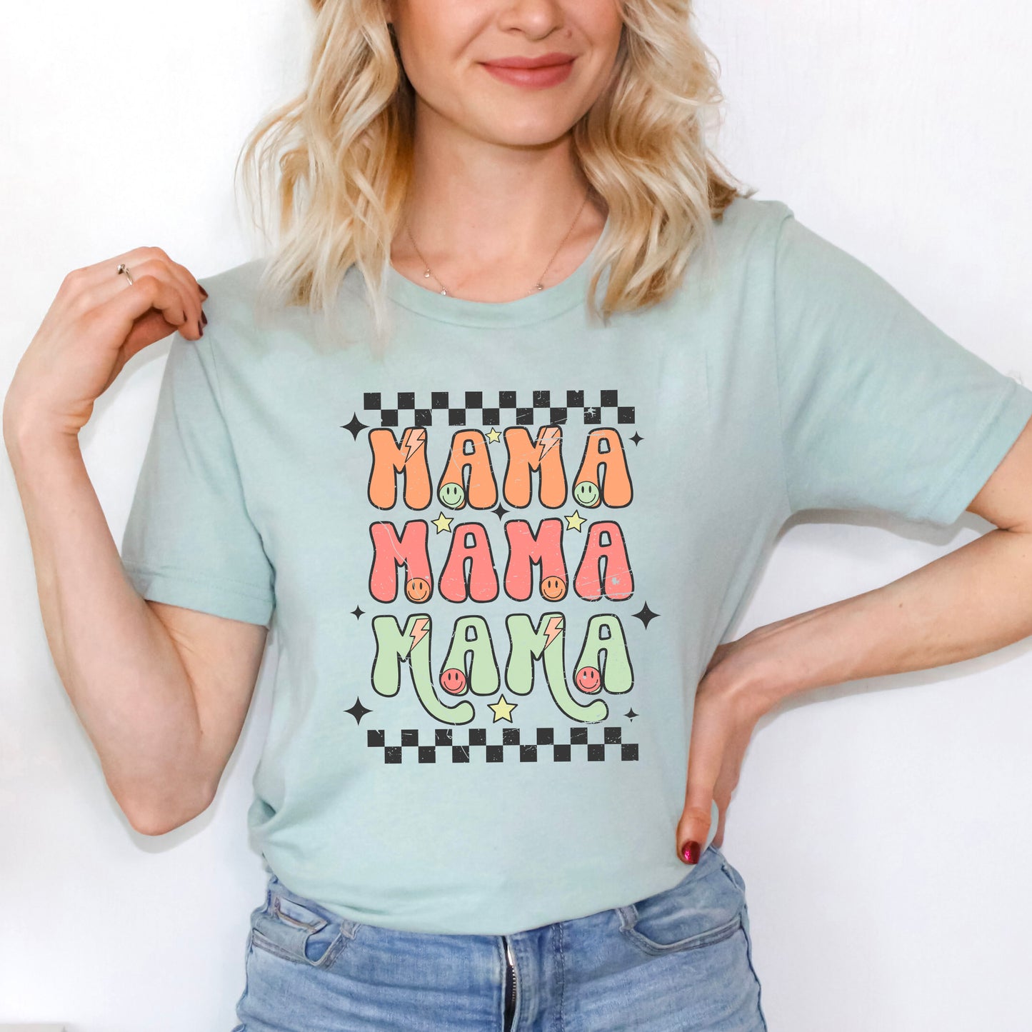 Checkered Stacked Mama | Short Sleeve Graphic Tee