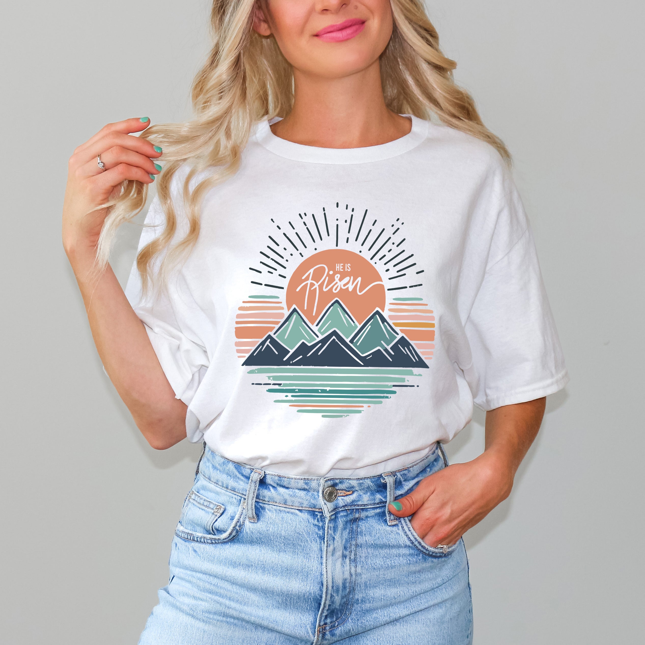 He Is Risen Mountains | Short Sleeve Graphic Tee