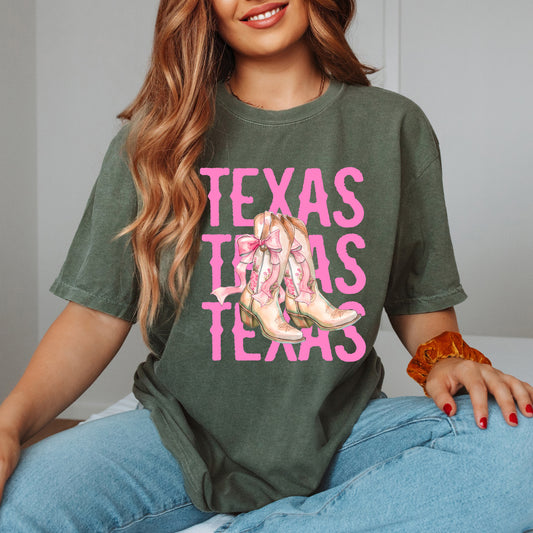 Coquette Texas Cowgirl Boots | Garment Dyed Short Sleeve Tee