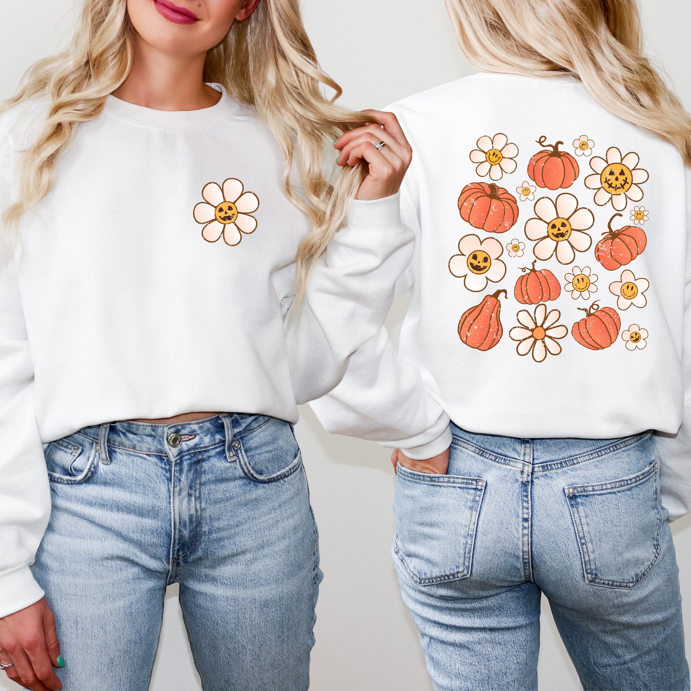 Distressed Flowers And Pumpkins Front And Back
