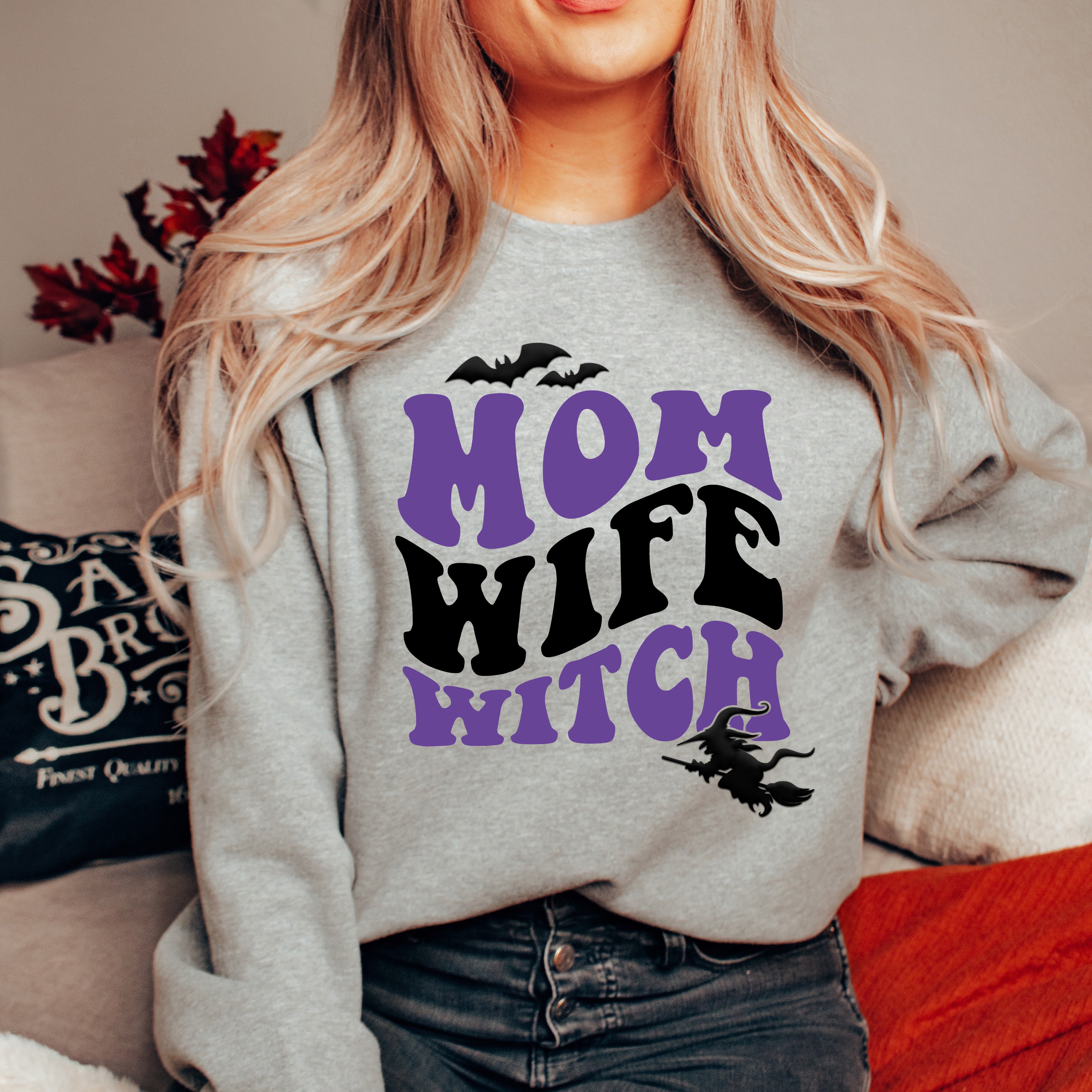 Mom Wife Witch Colorful Puff Print | Sweatshirt