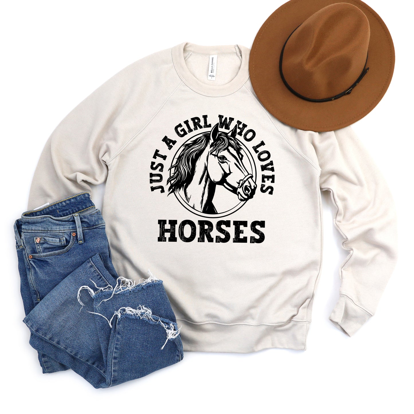 Girl Who Loves Horses Circle | Bella Canvas Sweatshirt
