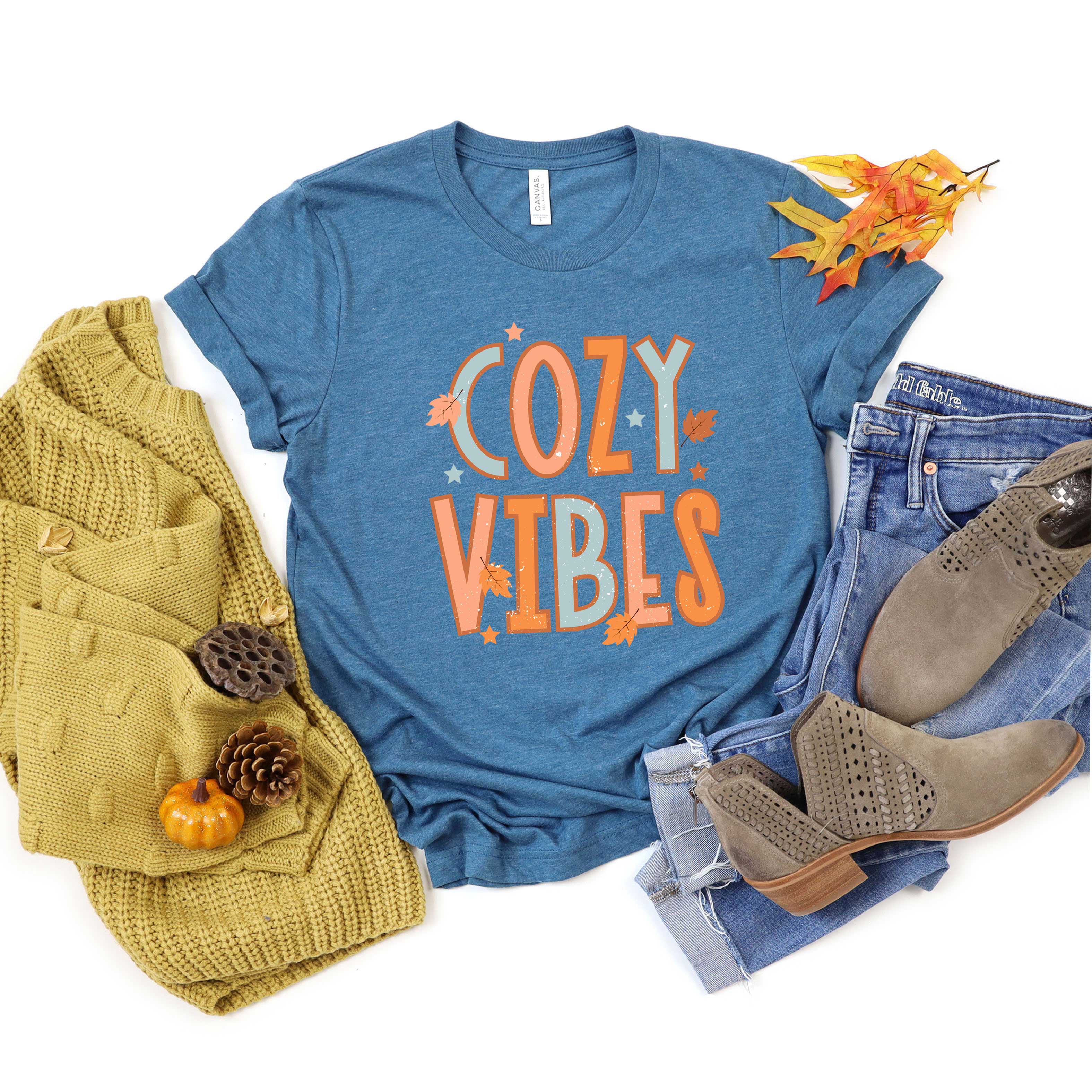 Cozy Vibes Distressed | Short Sleeve Crew Neck