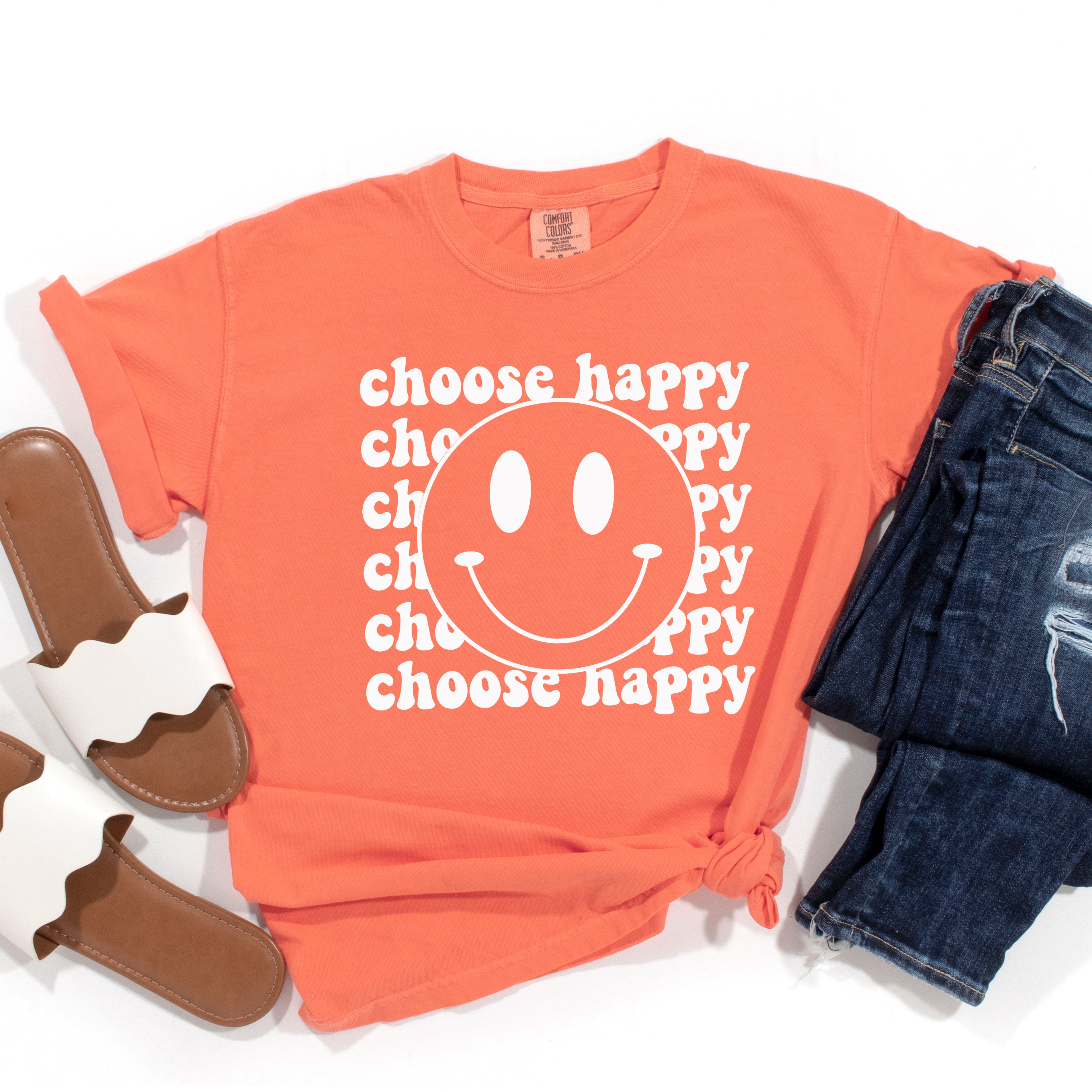 Choose Happy Smiley Face | Garment Dyed Short Sleeve Tee