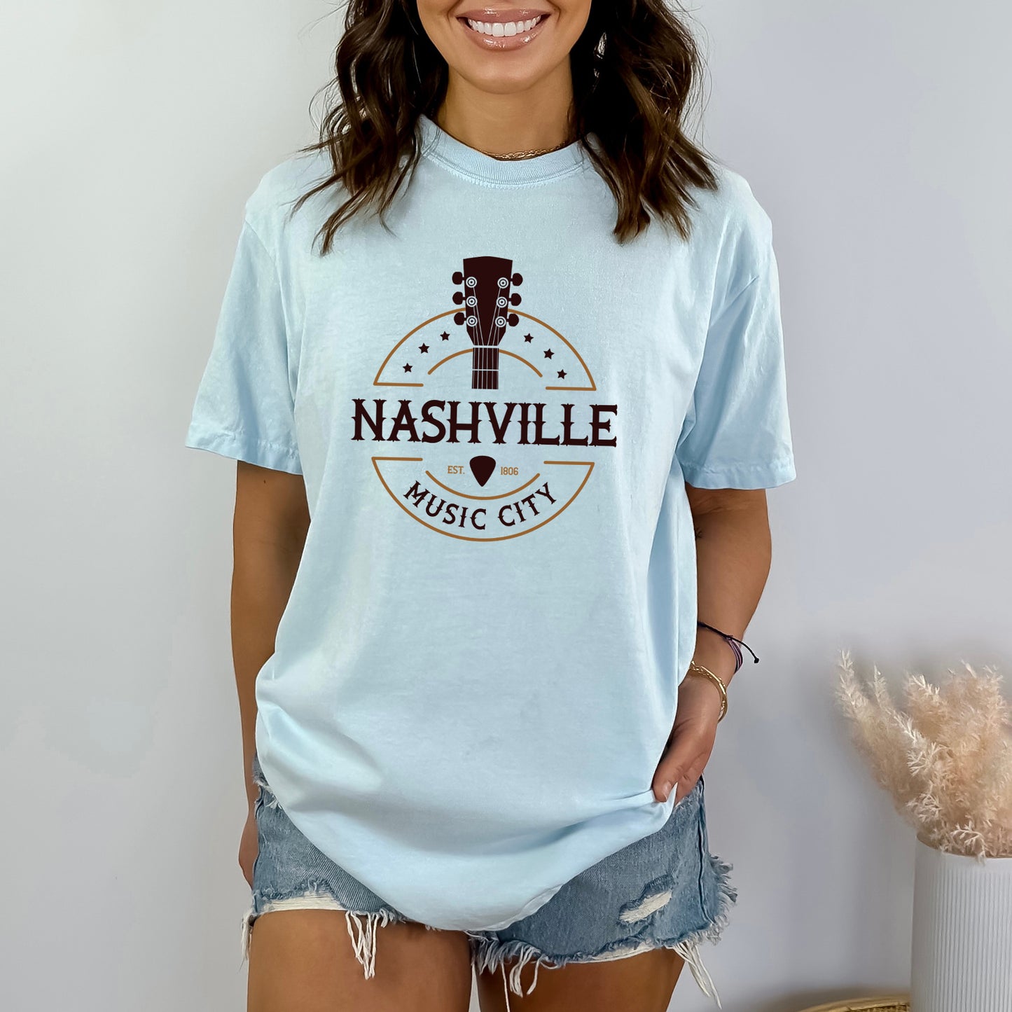 Nashville Music City Guitar | Garment Dyed Short Sleeve Tee