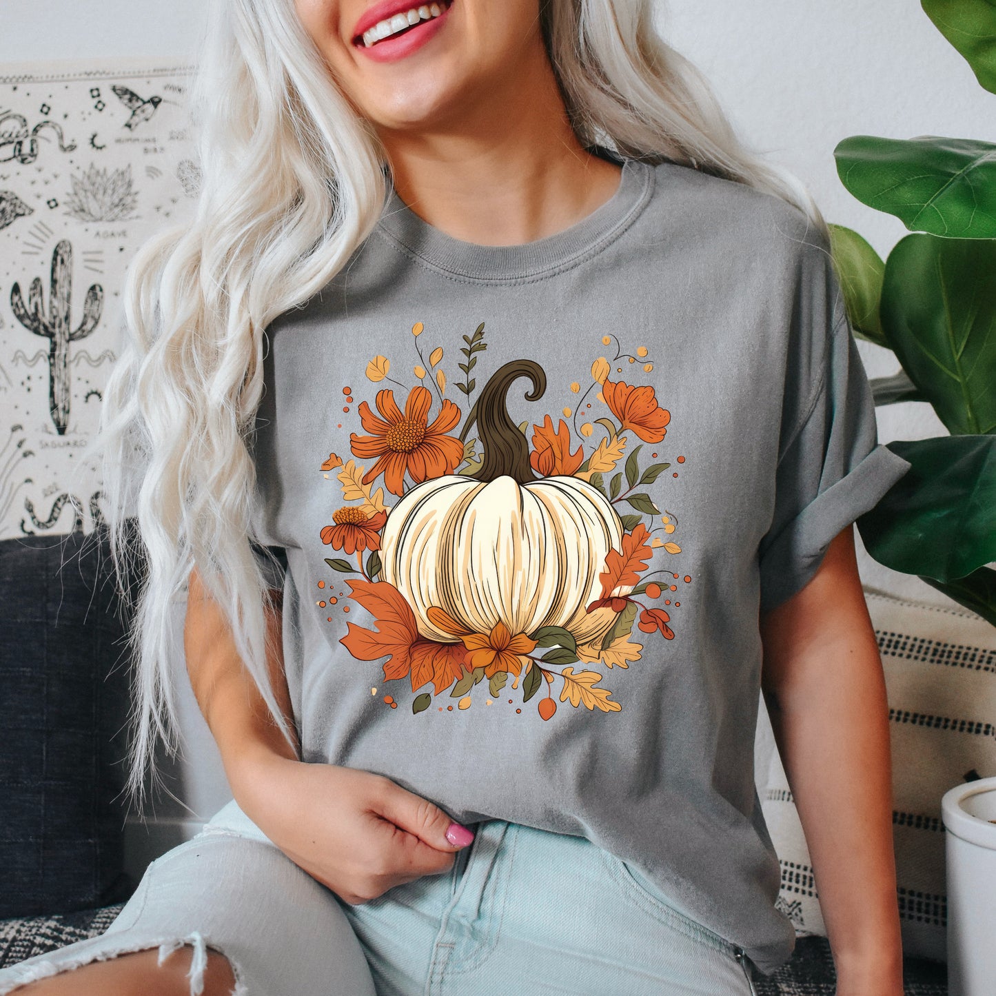 Fall Pumpkin Floral | Garment Dyed Tee