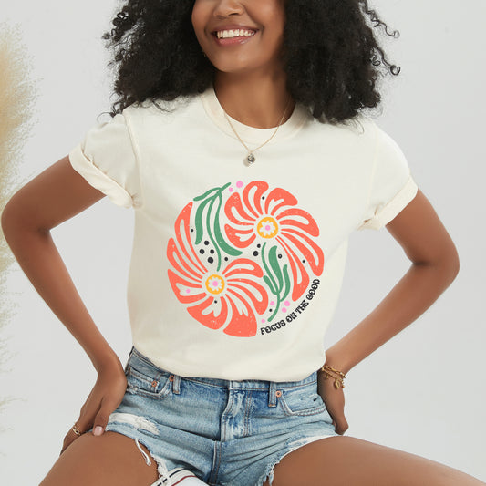 Boho Flowers Circle | Garment Dyed Short Sleeve Tee