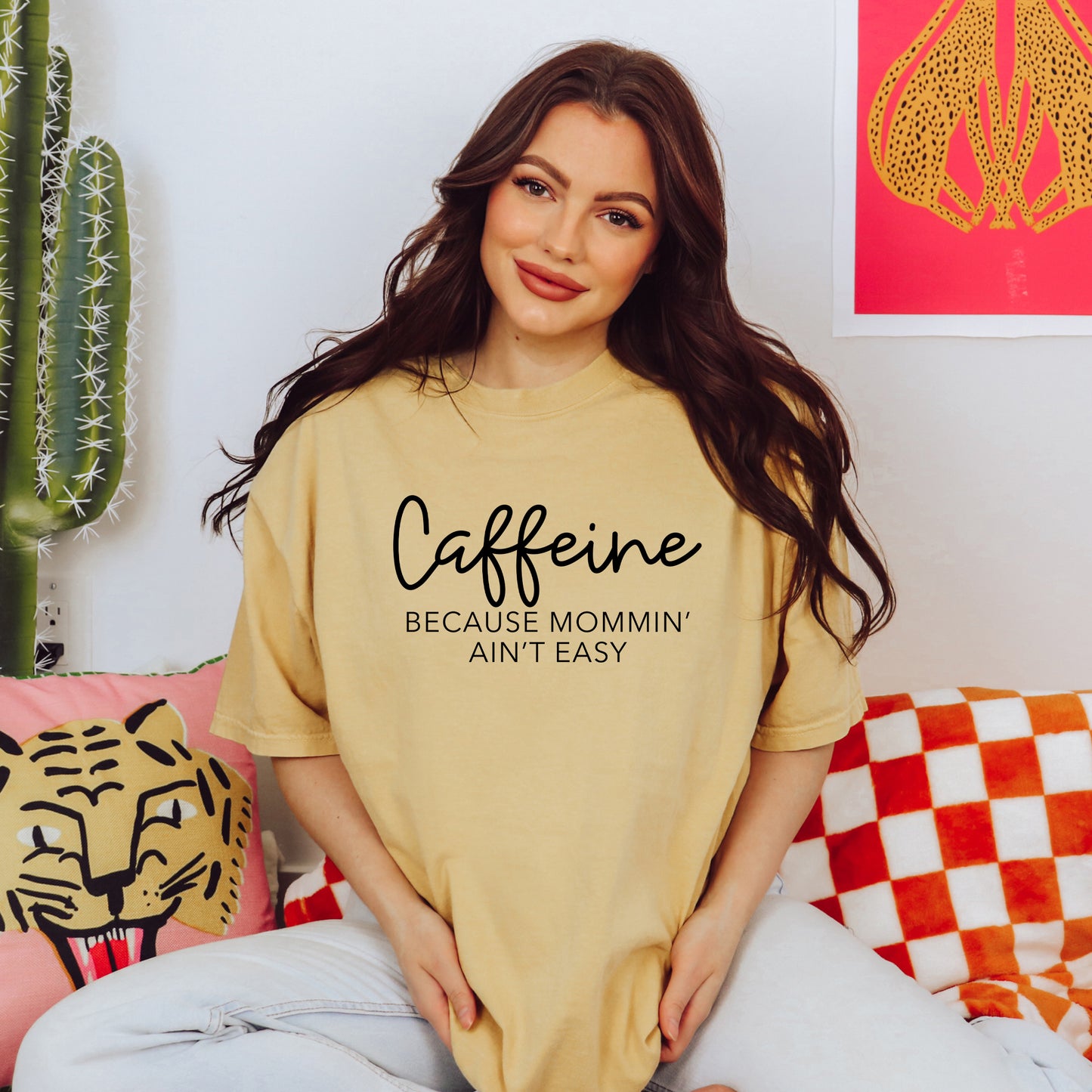 Caffeine Because Mommin' Ain't Easy | Garment Dyed Short Sleeve Tee