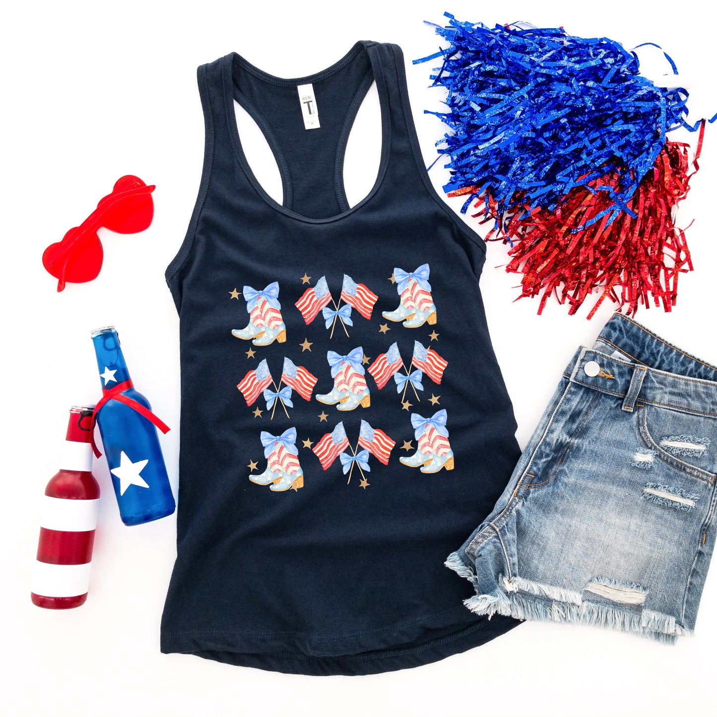 Coquette Patriotic Cowgirl Boots Chart | Racerback Tank