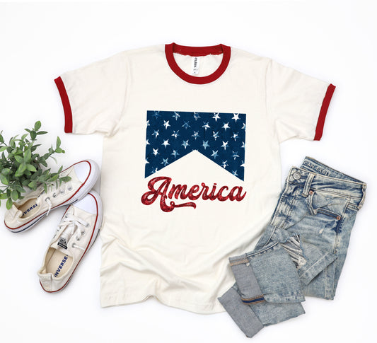 America Retro Cursive | Ringer Tee