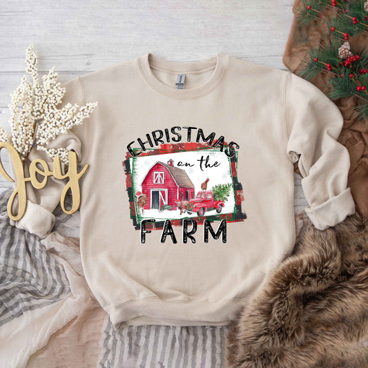 Clearance Christmas On The Farm Barn | Sweatshirt