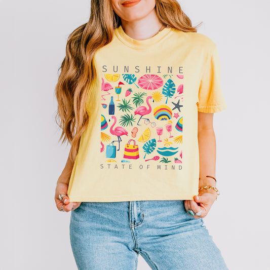Sunshine State Of Mind Flamingos  | Relaxed Fit Cropped Tee