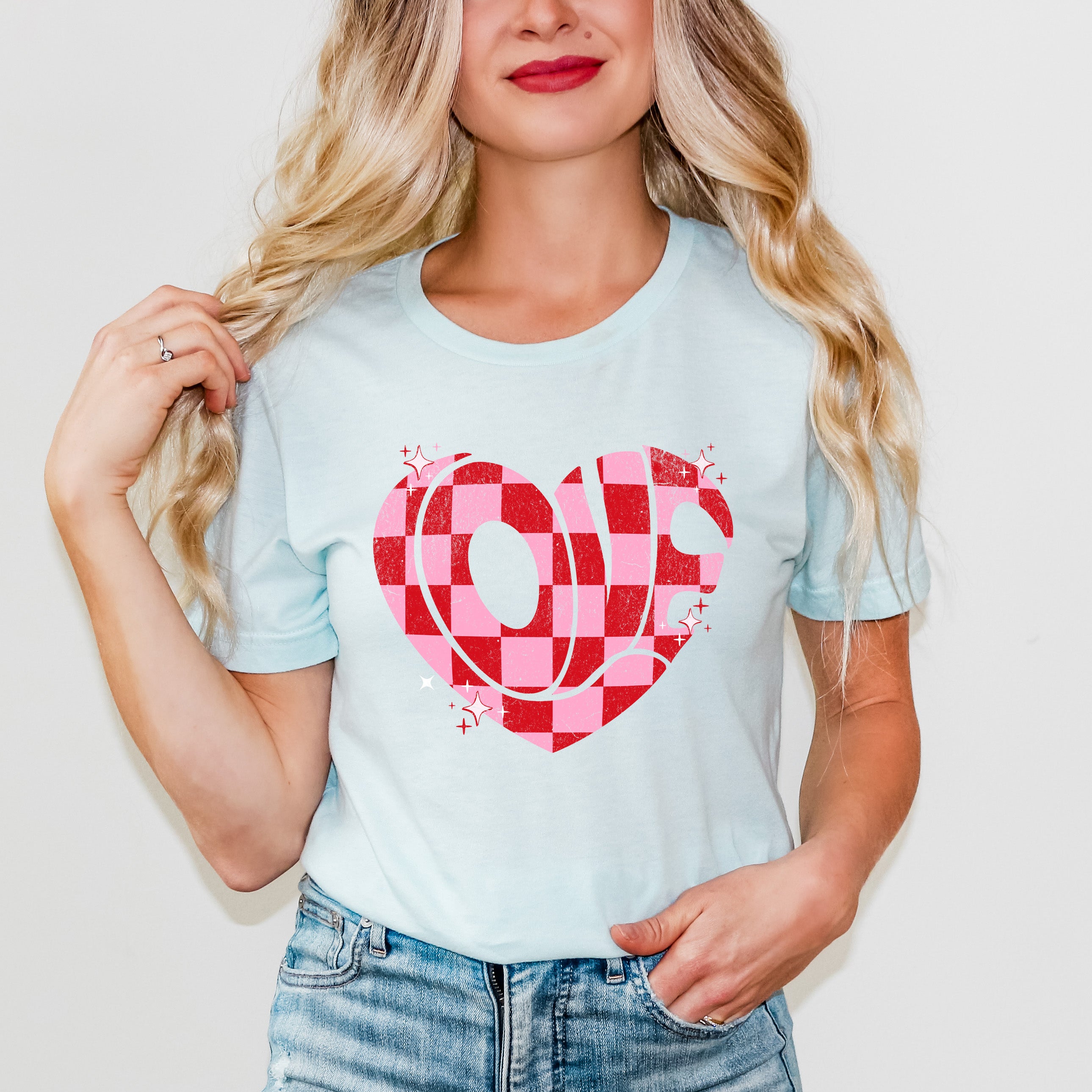 Love Checkered Puzzle Heart | Short Sleeve Graphic Tee