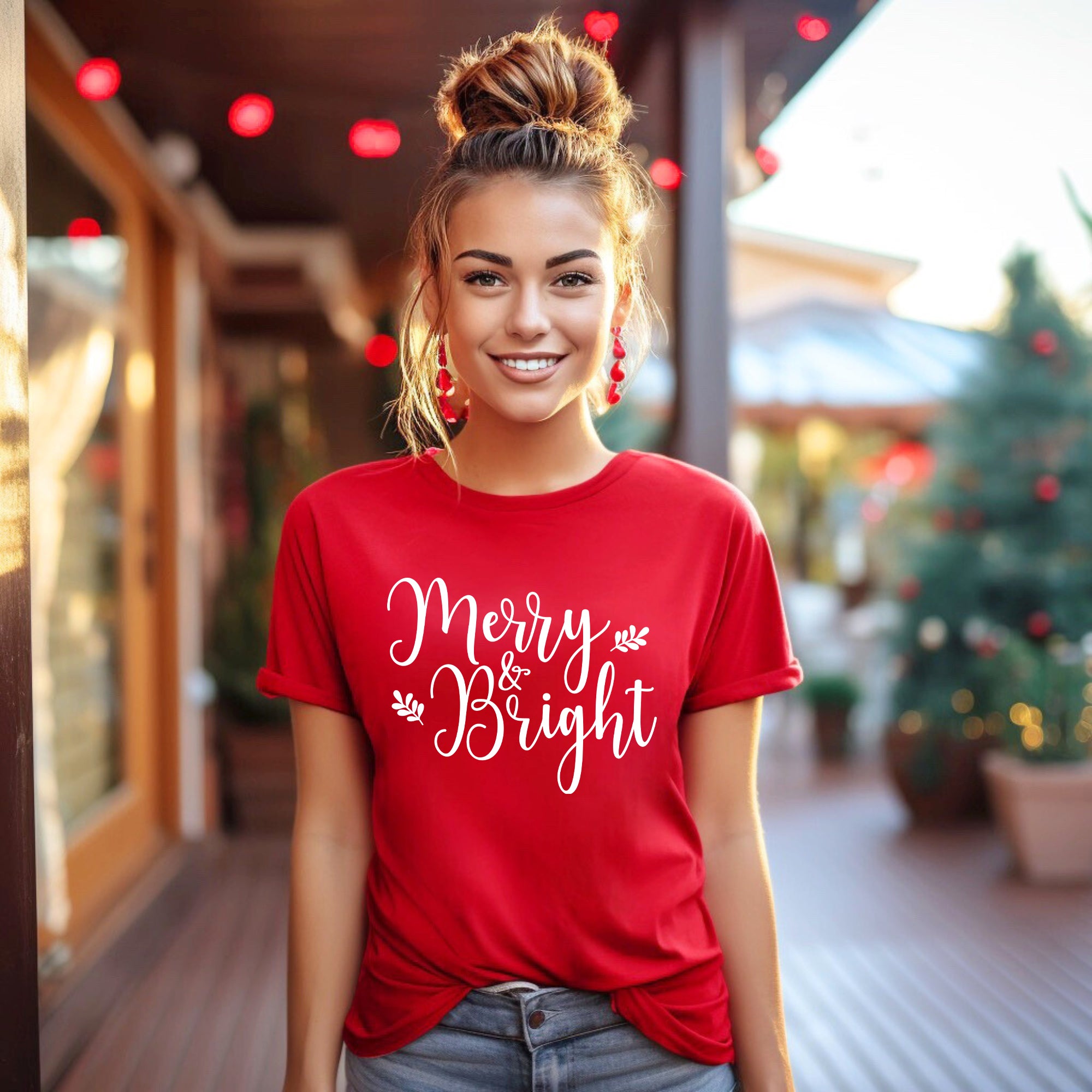 Merry And Bright Cursive | Short Sleeve Crew Neck