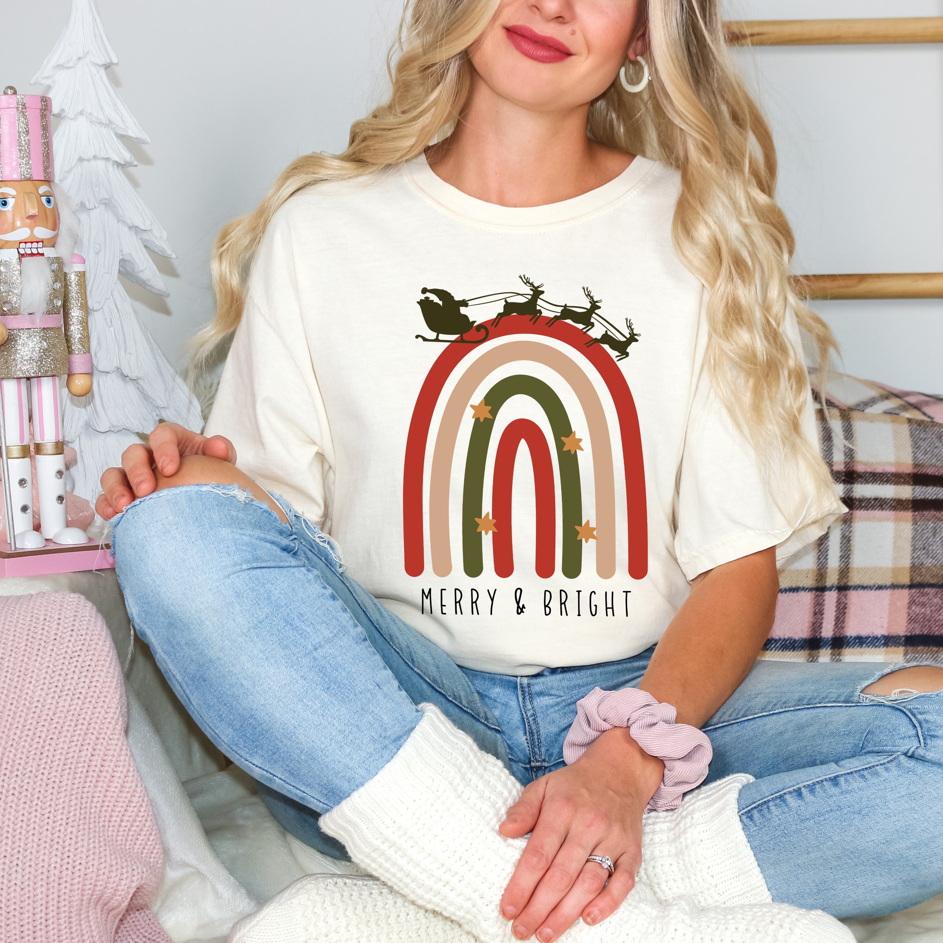 Boho Merry And Bright Rainbow | Garment Dyed Tee