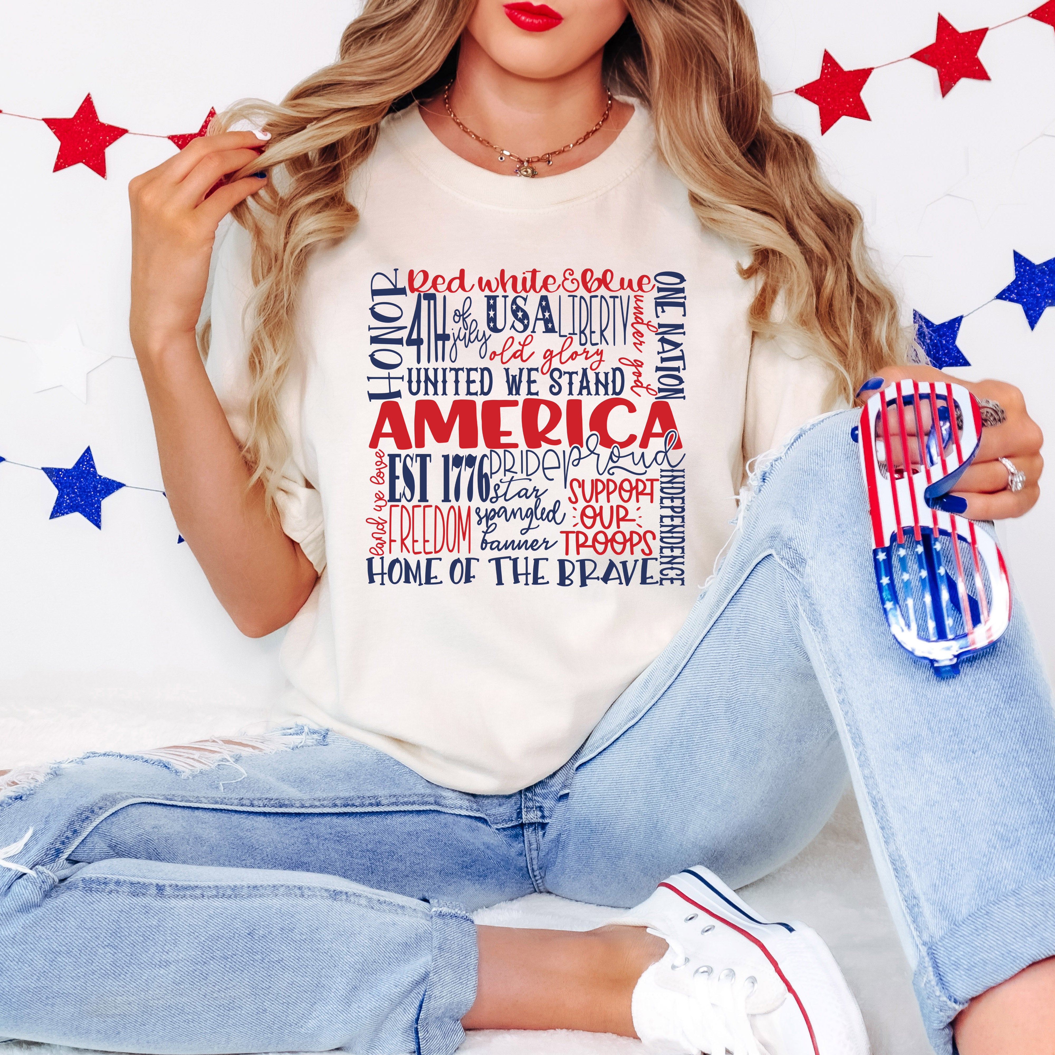 America Words Colorful | Garment Dyed Short Sleeve Tee