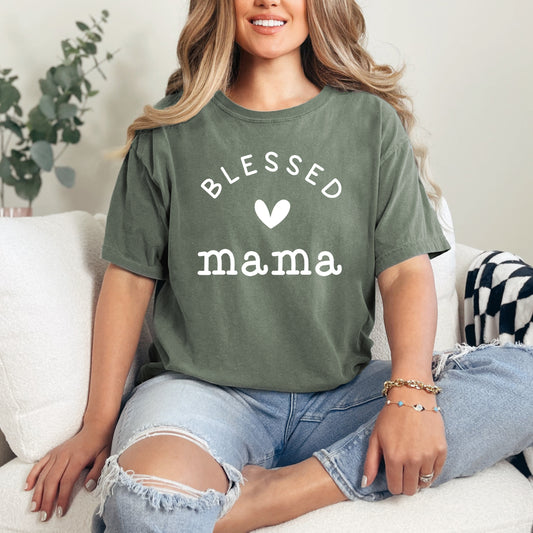 Blessed Mama Heart | Garment Dyed Short Sleeve Tee