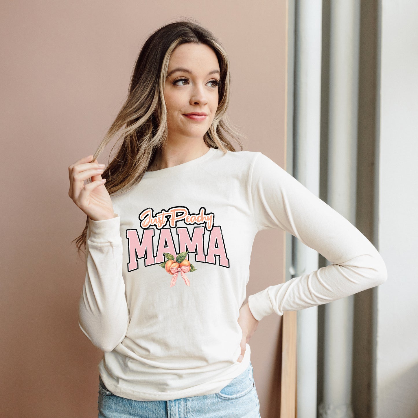 Coquette Just Peachy Mama | Long Sleeve Crew Neck