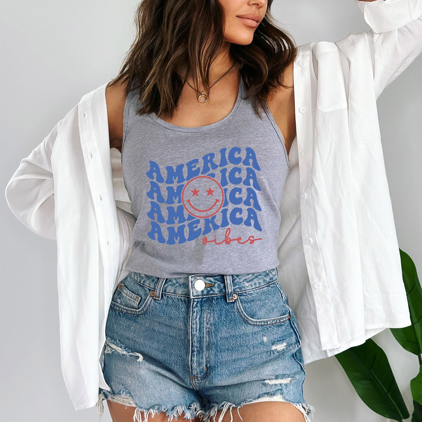 America Vibes Stacked | Racerback Tank
