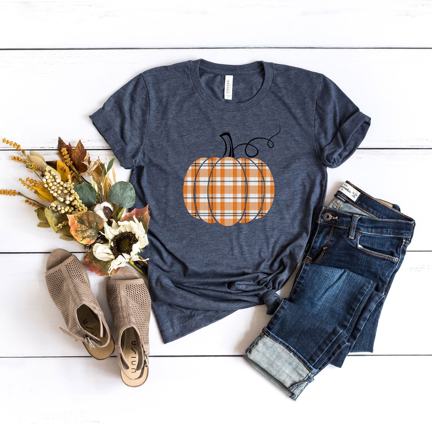 Orange Plaid Pumpkin | Short Sleeve Graphic Tee