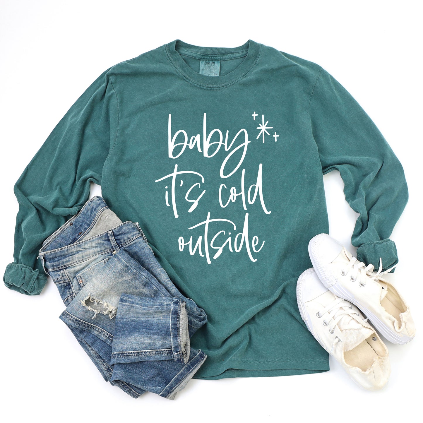 Baby It's Cold Outside Cursive | Garment Dyed Long Sleeve