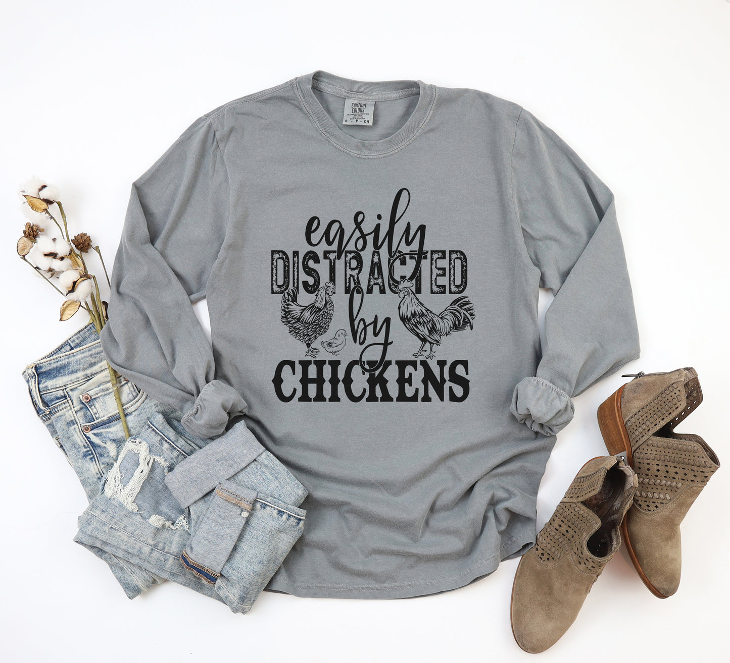 Distracted By Chickens | Garment Dyed Long Sleeve