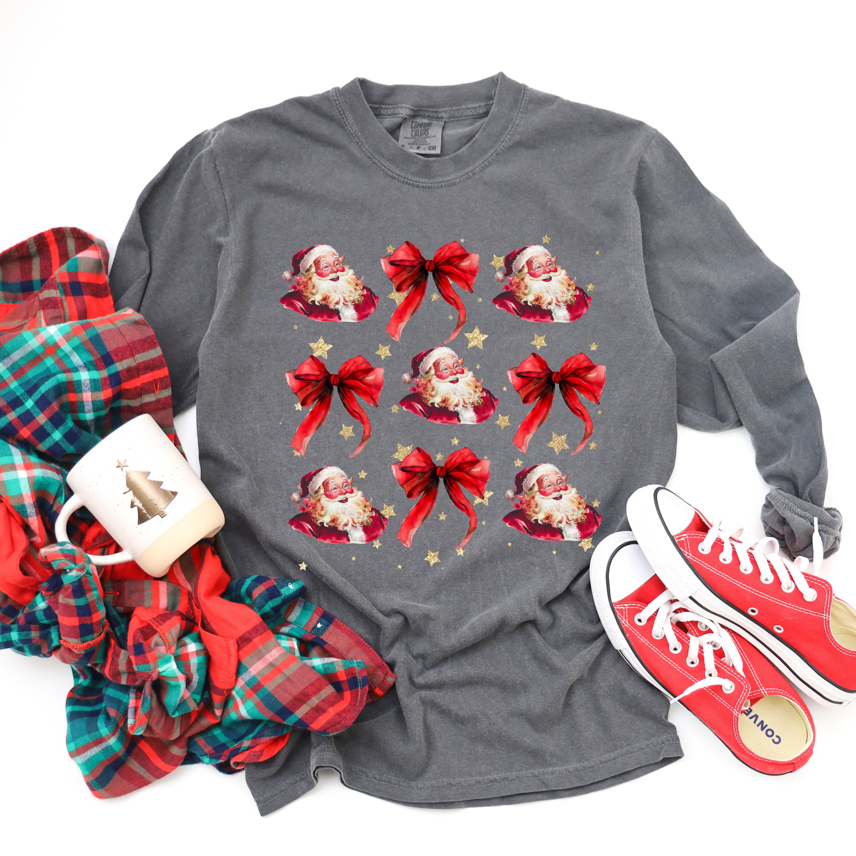 Coquette Santa And Bow Chart | Garment Dyed Long Sleeve
