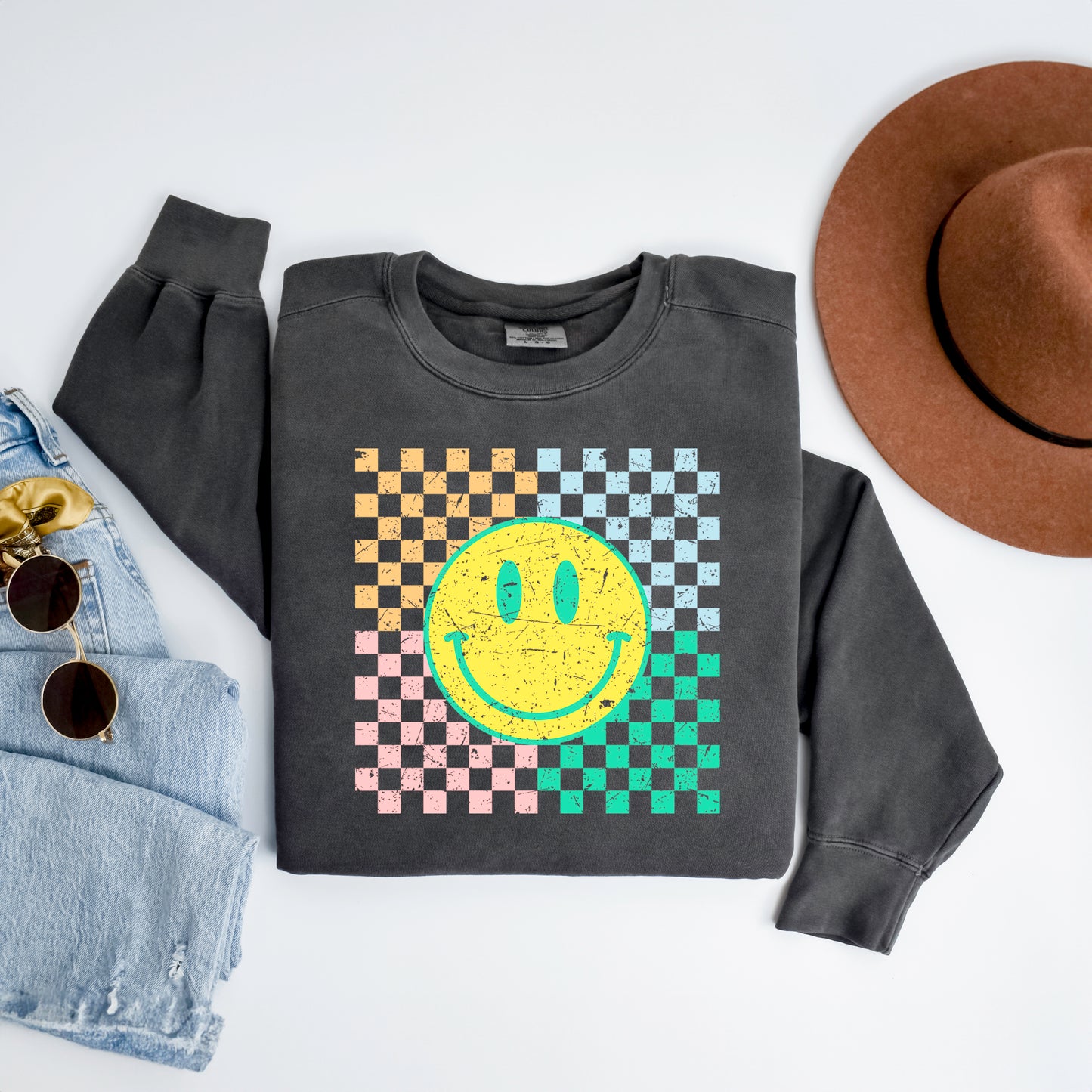 Four Square Smiley Face | Garment Dyed Sweatshirt