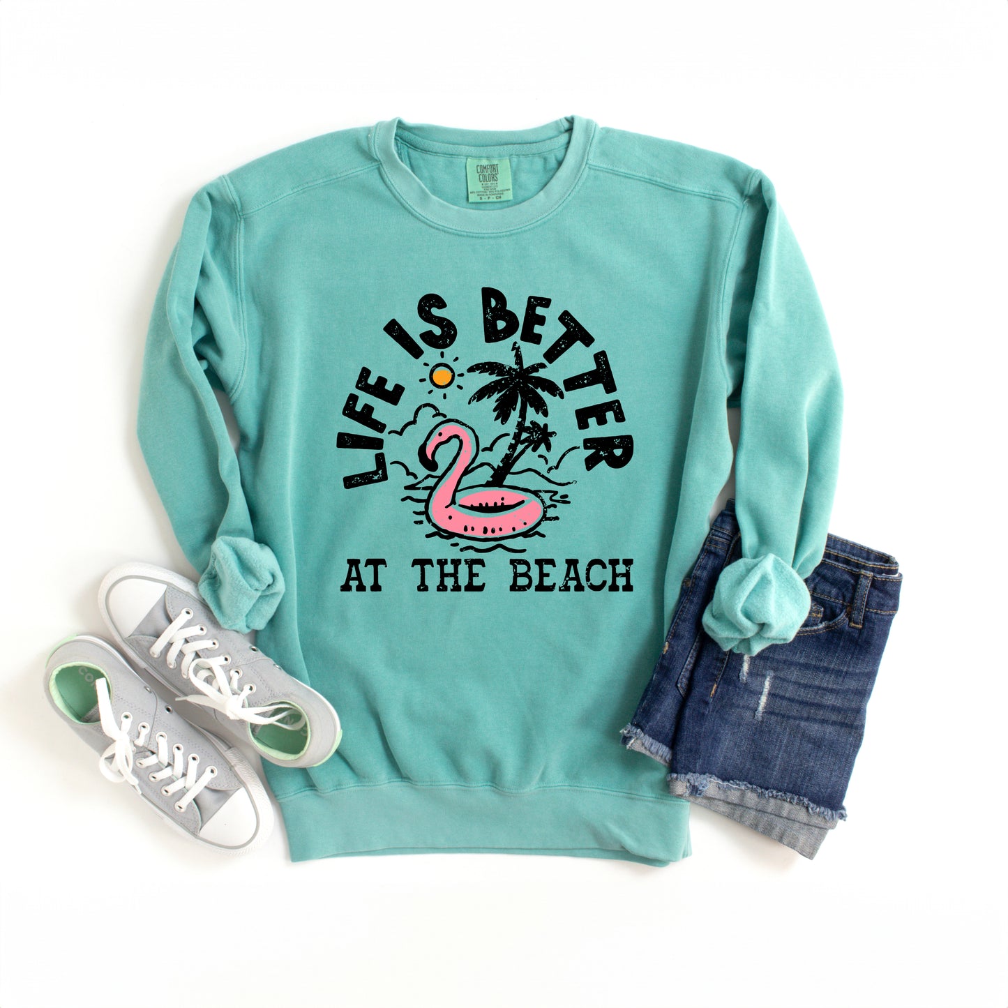 Better At The Beach Flamingo | Garment Dyed Sweatshirt