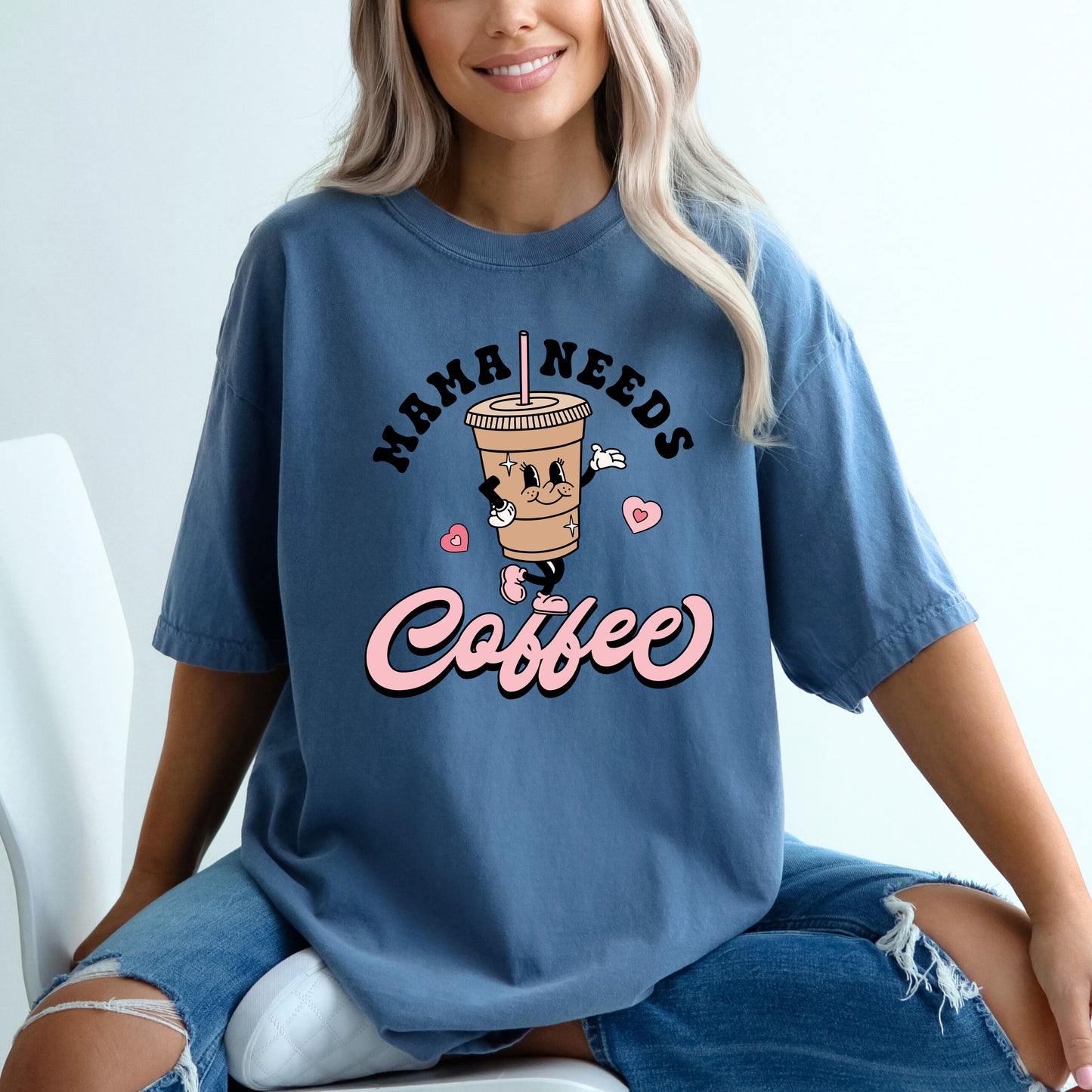 Retro Mama Needs Coffee | Garment Dyed Tee