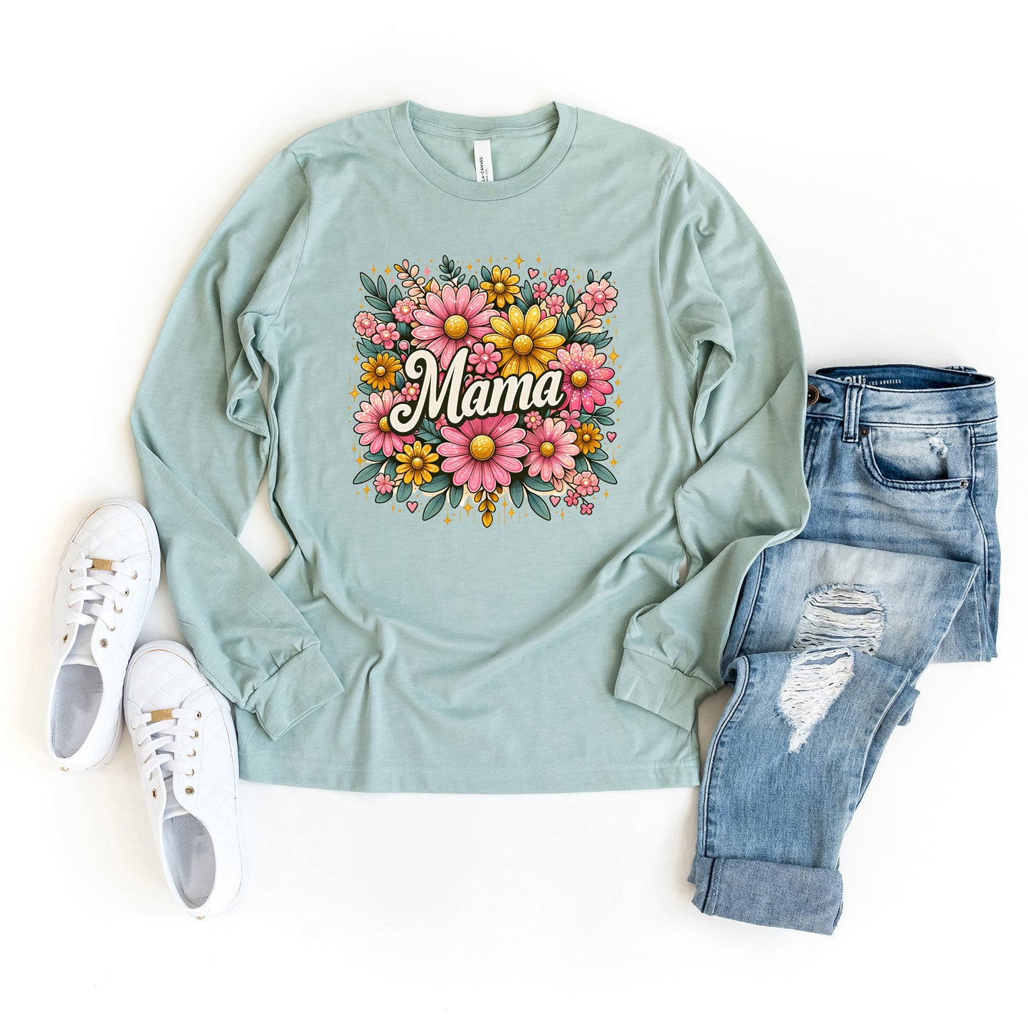 Mama Flower Collage | Long Sleeve Crew Neck