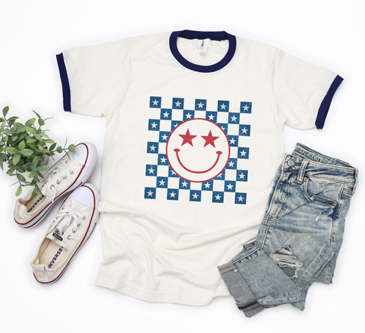 Patriotic Smiley Stars | Ringer Tee