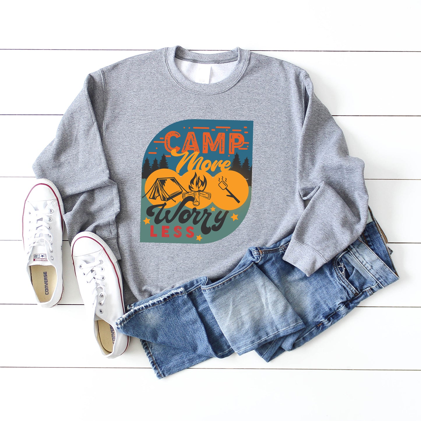 Camp More Worry Less Badge | Sweatshirt