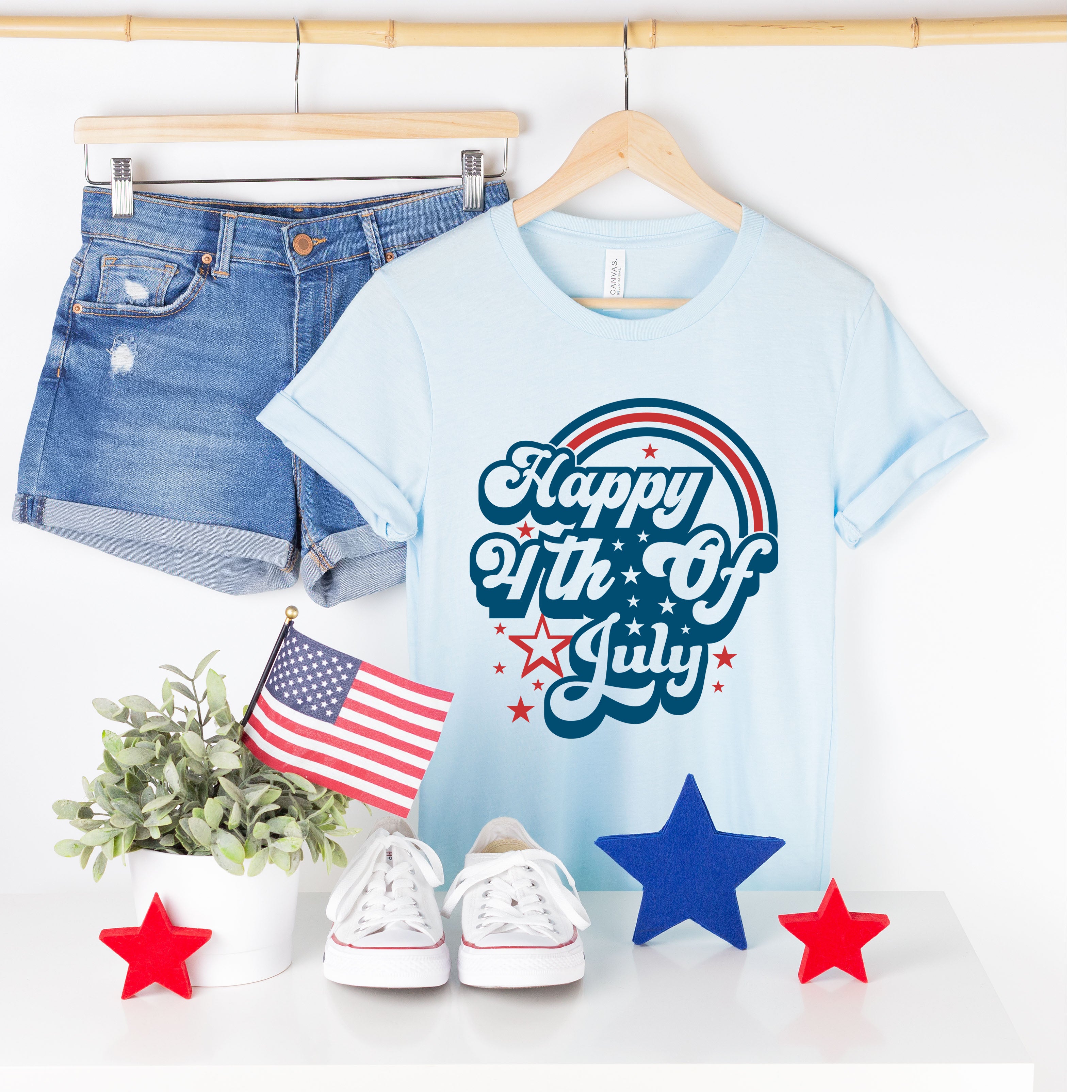 Happy 4th Of July Rainbow | Short Sleeve Graphic Tee