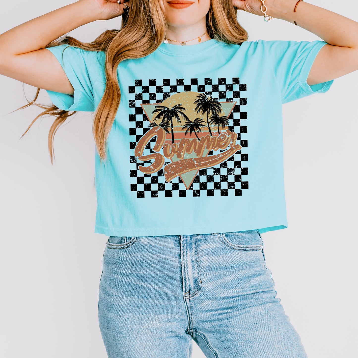 Checkered Summer | Relaxed Fit Cropped Tee